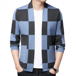 2 Pcs Mens Autumn Plaid Pattern Knitted Cardigan
