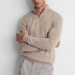Autumn Merino Wool Half Zip Funnel Neck Jumper Old Money Style Polo Sweater