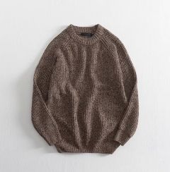 Mens Ribbed Knitted Oversized Crew Neck Thick Wool Sweater