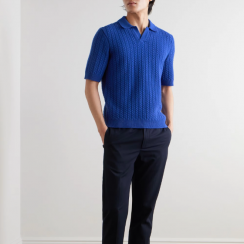 4 Pcs Mens Knitted Short Sleeve Hollow Out Vintage Polo Shirt